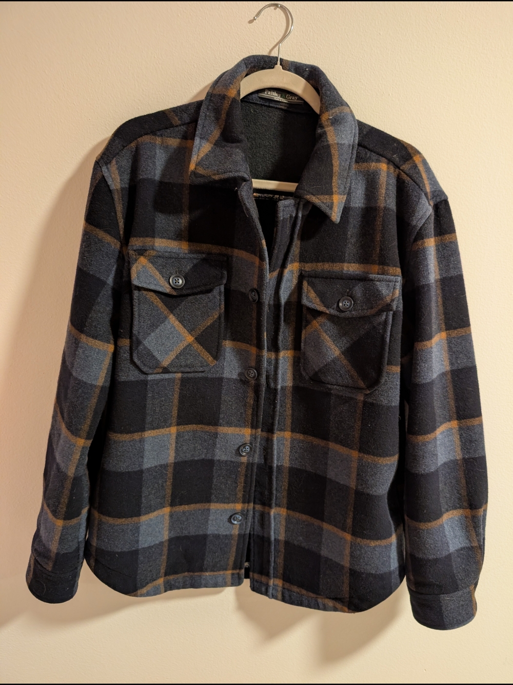Paisley & Gray Blue, Orange Plaid Wool Jacket